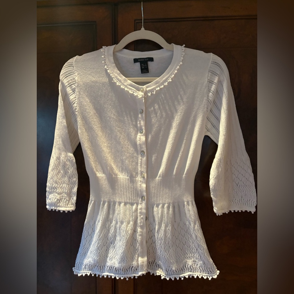 Mango White Button-Down Knit Top